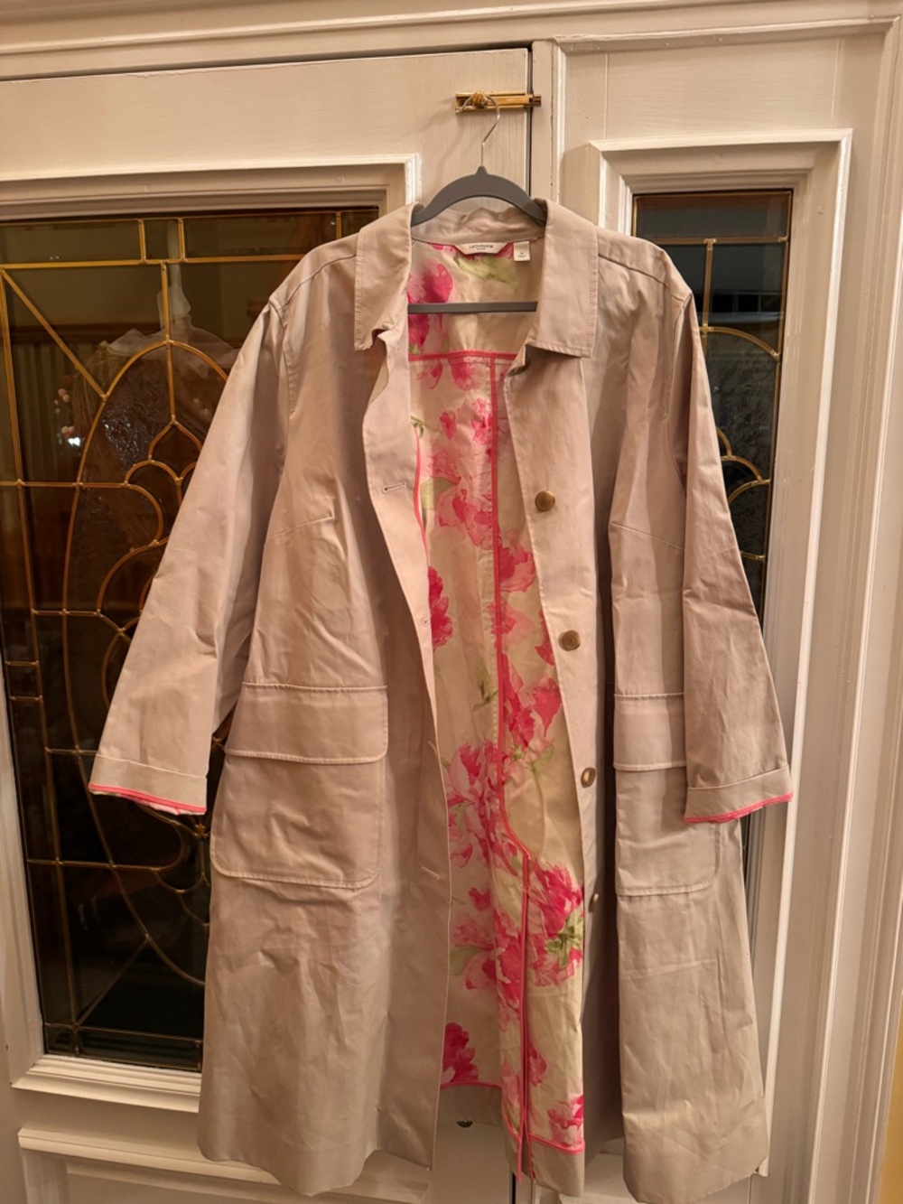 Liz Claiborne Beige Trench Coat with Pink Floral Lining
